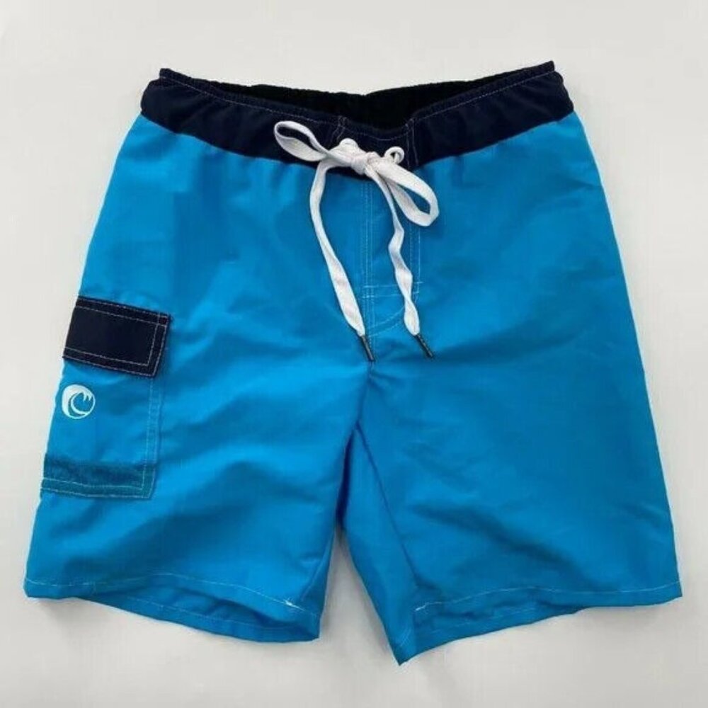 NoNetz Boy's Wave Swim Shorts Trunk Turq/Blue Anti-Chafe Liner sz S/6 UPF 50+